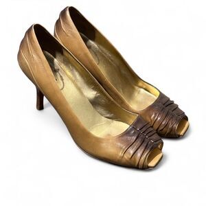 Prada Vintage Peep Toe Heels Ombre Brown Leather